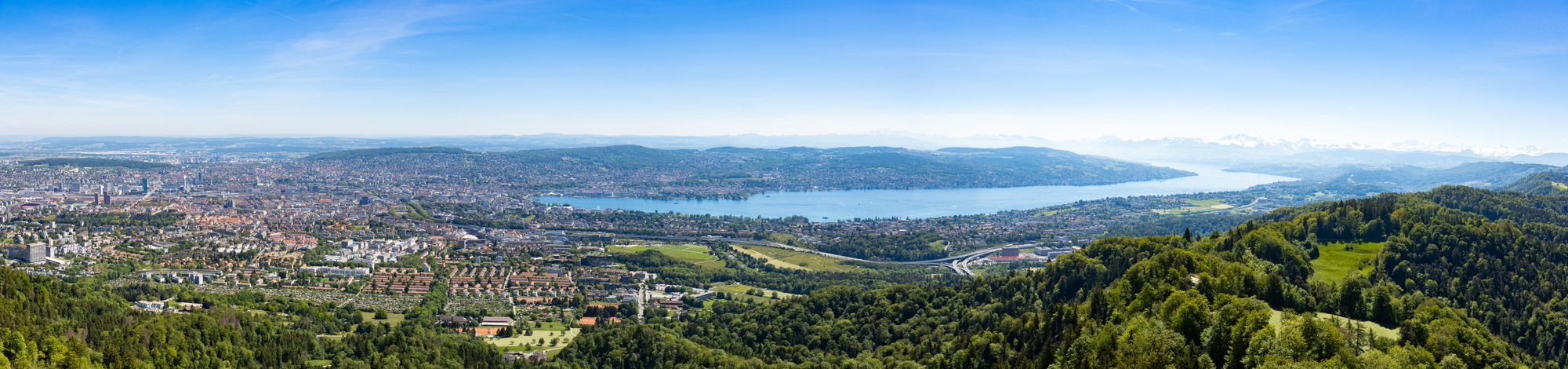 Panaromic view of Zurich city and lake from Uetliberg viewpoint